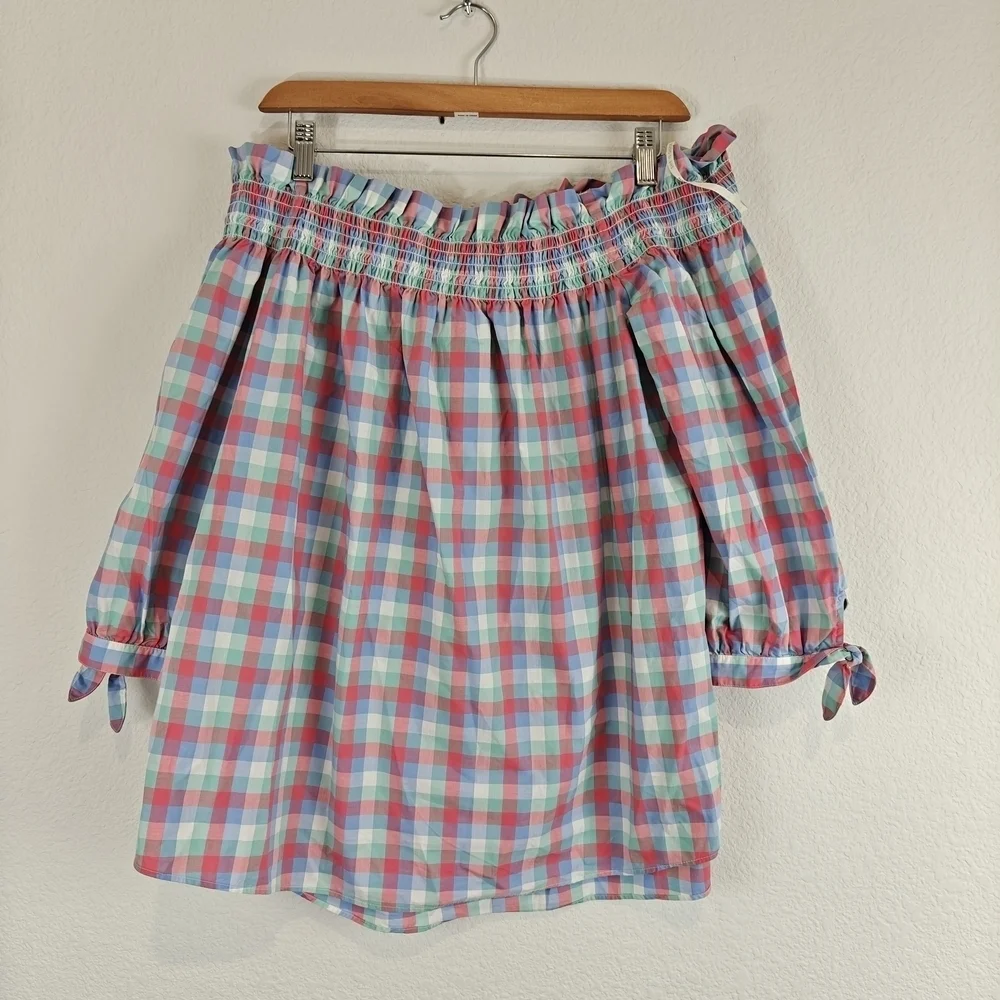 Kate Spade Nwot Madras Plaid Off Shoulder Cotton Top Broome St Size M